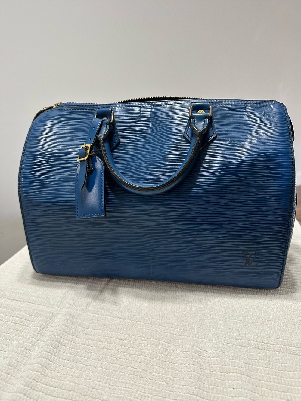 Louis Vuitton Blue Epi Leather Speedy Satchel with Gold Hardware